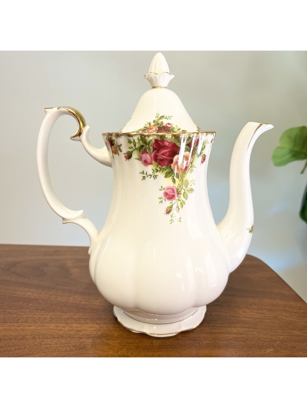 Royal Albert Old Country Roses 10” Coffee Pot Teapot Lid 22K Gold Bone China